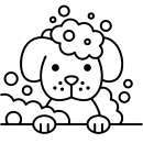 Icône d'un chien dans de la mousse de savon
