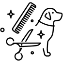 Icône d'un chien avec un peigne et des ciseaux